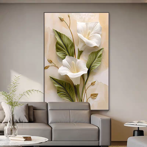 <span class=keywords><strong>Pintura</strong></span> Decorativa Moderna con Diseño Floral Blanco para Vestíbulo, Arte Mural para Pasillo de Restaurante, <span class=keywords><strong>Pintura</strong></span> Mural Abstracta con Textura 3D de <span class=keywords><strong>Cuero</strong></span> - Product Image 1
