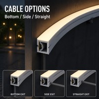 Bande lumineuse néon 120 LED/m multi-CCT, 12*12mm, émettant sur le côté, flexible, en silicone laiteux, IP65, DC12/24V, avec fixation complète par clip sur rail USB