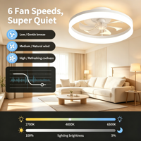 Ventilateur de plafond moderne blanc 60W avec télécommande, éclairage LED 19,7 pouces à 7 pales réversibles, pour chambre et salon à plafond bas, montage encastré