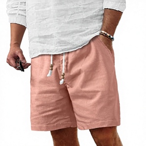 <strong>Men's</strong> Solid 80% Cotton 20% <strong>Linen</strong> <strong>Shorts</strong> Casual Elastic Waist Drawstring Summer Beach Vacation Yoga Golf with Pockets - Product Image 1