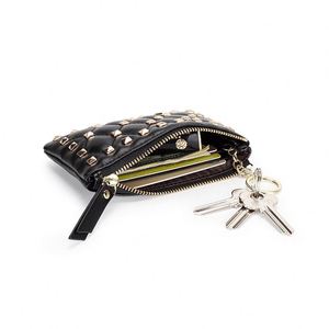 Portefeuille mini en cuir de vachette pour femme avec fermeture éclair, rivets et pendentif étoile, idéal pour filles et femmes - Grande Vente - Product Image 4