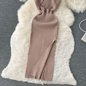 Venta al por mayor Fairy Sweet Slim Fit Tight Knit <span class=keywords><strong>Dress</strong></span> Colgando Cuello Fuera del Hombro Fiesta Sexy Slit Falda Larga - Product Image 4