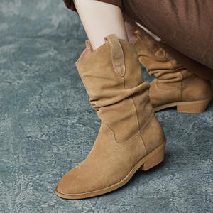 Botines Retro Nuevos de Otoño-Invierno, de Cuero Genuino, Estilo Vaquero, Altos hasta la Rodilla, con Punta Reforzada de Acero, Impermeables - Product Image 4