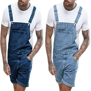 Jeans dos homens por atacado geral shorts personalizado azul jean macacão magro grande bolso homens jean macacão curto