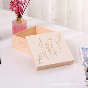 Wooden Box Square Flip Top Custom Logo Wedding Gift Storage Tea Packaging <b>Small</b> Size - Product Image 4