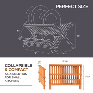 Estante de bambú plegable y ajustable de tres niveles con 8-16 rejillas para juguetes, utensilios, escurridor de platos y almacenamiento de cubiertos para baño - Product Image 2