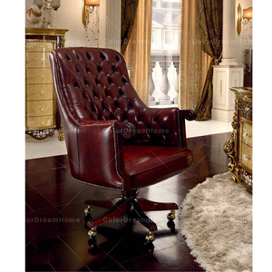 Muebles de Oficina de Lujo Rococó, <span class=keywords><strong>Escritorio</strong></span> Dorado y <span class=keywords><strong>Silla</strong></span> de Cuero - Product Image 4