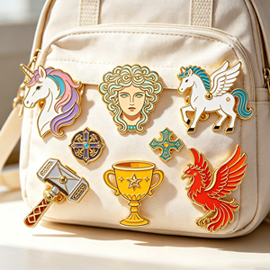 Ensemble de broches en émail sur le thème de la mythologie grecque, en métal moulé, représentant Licorne, Pégase, Méduse, Marteau de <span class=keywords><strong>Thor</strong></span>, Trophée, Phénix, pour broche de dessin animé et sac à dos - Product Image 6