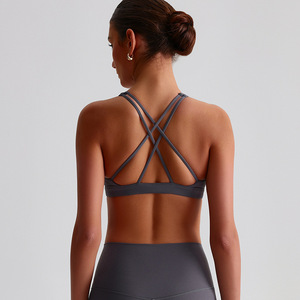 Sujetador deportivo de soporte alto de segunda piel, Sujetador deportivo de cuello alto con tiras en la espalda, sujetador de Yoga ligero con cuello redondo para mujer - Product Image 4