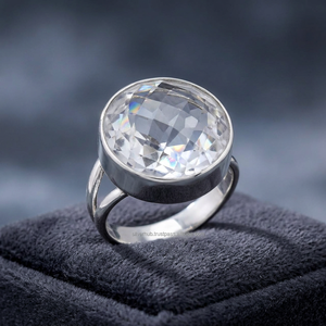Handmade 925 Sterling <b>Silver</b> Wedding Statement <b>Ring</b> Natural White Topaz Gemstone Bezel Setting Third Party Appraisal for <b>Men</b> - Product Image 2