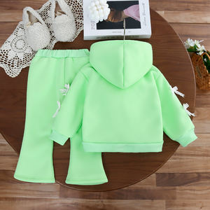 2026 Hot Sale 1-5 jaar meisjes warme trainingspakken strik lange mouw capuchon rits fleece jas broek 2-delige set kinder winterkleding - Product Image 6