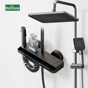 Luxury Gunmetal Brushed Dual Exposed Shower System Piano Key Push Button LED Digital Ambient <b>Light</b> Thermostatic Square Rainfall - Product Image 1