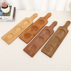 Bamboo Wood Beer Tasting <b>Tray</b> With Handle 3 Cup Capacity For Hotel Coffee <b>Tea</b> Serving - Product Image 1