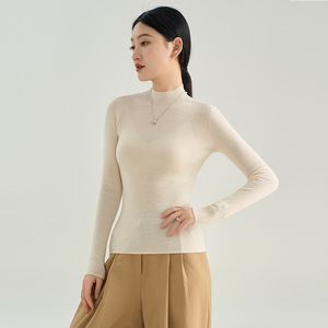 Suéter Fino 100% <span class=keywords><strong>Lana</strong></span> <span class=keywords><strong>Merino</strong></span> para <span class=keywords><strong>Mujer</strong></span>, Cuello Alto, Ajustado, Jersey de Punto, <span class=keywords><strong>Camiseta</strong></span> Base, Logotipo Personalizado - Product Image 1