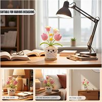 Ornamen Bunga Tulip Rajutan Tangan NUALLY, Kartu Ucapan, Dekorasi Meja Lucu, Bahan Baja Paduan, Hadiah Ulang Tahun/Hari Raya, Penuh Sentuhan