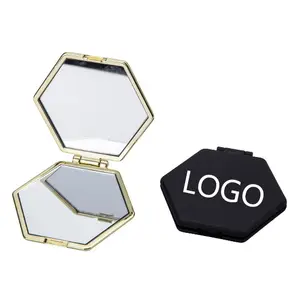 Espejo de bolsillo de plástico plegable para cosméticos, espejo pequeño portátil de doble cara, colorido, logotipo personalizado, promoción, regalo
