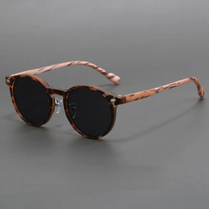 Gafas de Sol Redondas Vintage Retro con Montura Completa Esmerilada, Protección UV400, Montura de Madera Ultraligera en Color Marrón Claro - Product Image 4