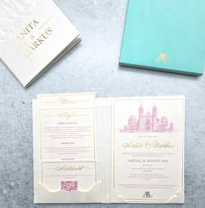 Sang Trọng Trắng Dập Nổi Lời Mời Đám Cưới Tùy Chỉnh Vàng Lá Bìa Cứng Ngà Cardstock Giấy Với Nước Màu Xanh Lá Cây Phong Bì - Product Image 4