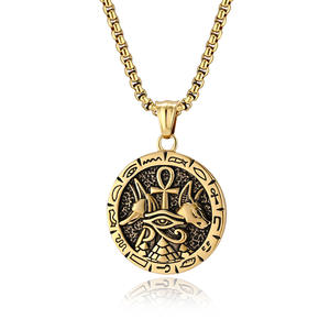Collar de acero de titanio con colgante de Anubis egipcio vintage para hombre, joyería cultural, diseño de medalla, uso diario - Product Image 1