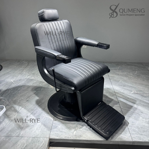 Fauteuil de barbier QUMENG tout noir, robuste, pivotant à 360° °   Inclinaison manuelle pivotante |   Repose-pieds en acier inoxydable pour nouvelle ouverture - Product Image 1