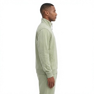 New Autumn <b>Men's</b> Solid Terry Quarter-Zip Stand Collar Embroidered 100% Cotton Oversized Breathable Casual Sportswear <b>Pullover</b> - Product Image 2