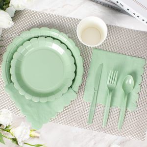 VYNTRA Party Tableware Set 175 Pieces <b>Mint</b> Green Disposable Plates Cups Napkins Cutlery for Celebration - Product Image 4