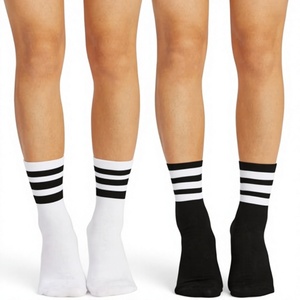 Striped Ankle <b>Socks</b> For Adults Casual Breathable Knitted Sport Style <b>Black</b> White - Product Image 1