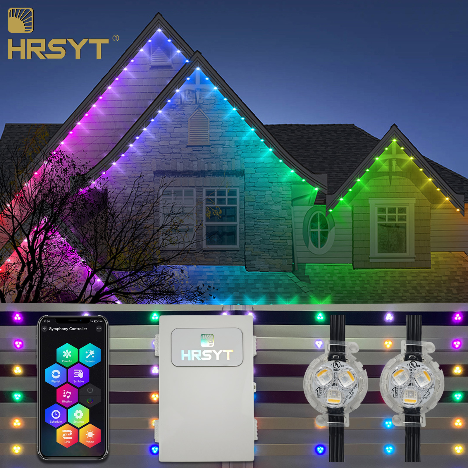 HRSYT Christmas Permanent Lighting IP68 Waterproof Eaves Lights App Control Harsh Environments RGB RGBW Outdoor Led Point Light