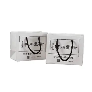 Grocery store souvenir artwork packaging Black rope hand Packing square bottom cardboard gift white card paper bag