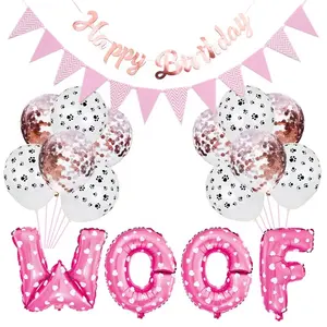 Suministros de fiesta de cumpleaños para perros, globos con letras WOOF, cartel de feliz cumpleaños para perros
