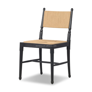 Sedia da Pranzo in Legno di Frassino Massiccio con Design Tradizionale Antico e Finitura Nera Wabi-Sabi, con Schienale in Corda di Carta per Sala da Pranzo - Product Image 2