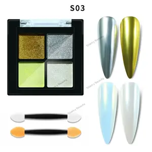 Holographic Laser Chrome Nails Dust Gel Decorations Four Color Aurora Solid Magic Mirror Nail Art Glitter Powder