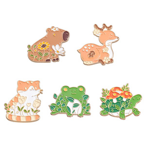 Vente en gros de fleurs mignonnes de wapiti champignons tortue cochon d'inde chat grenouille métal dessin animé émail dur doux épinglette - Product Image 2