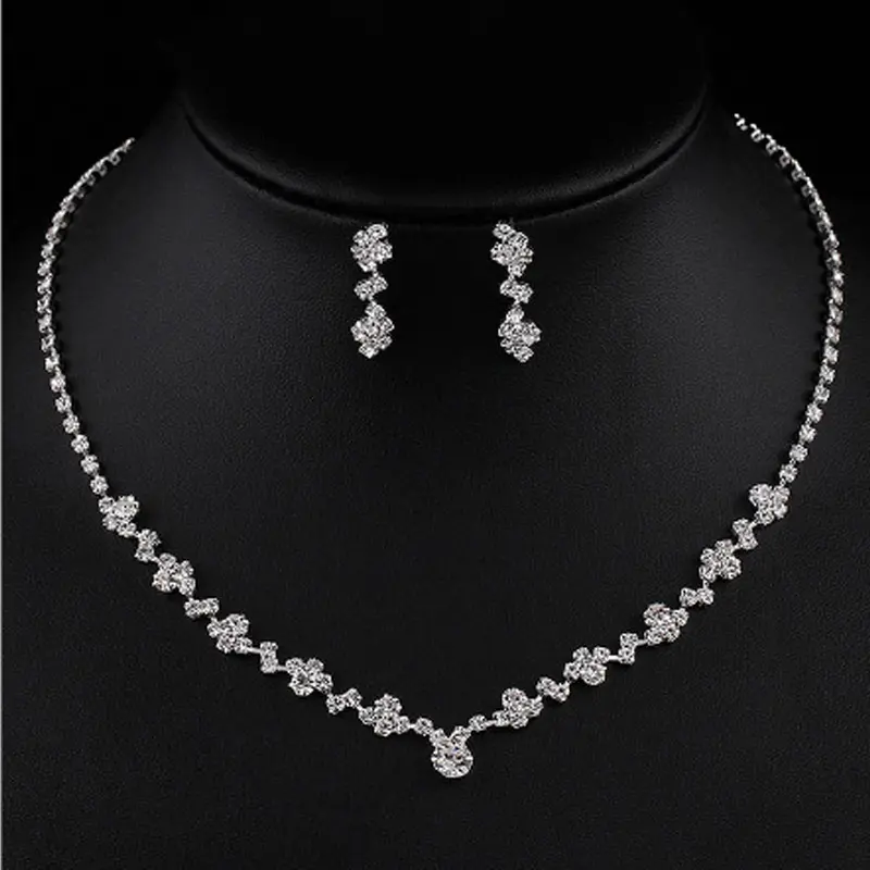 Luxury Bling Wedding Jewelry Diamond Necklace Earrings Bracelet Set Sparkling Cz Zirconia Necklace Jewelry Sets