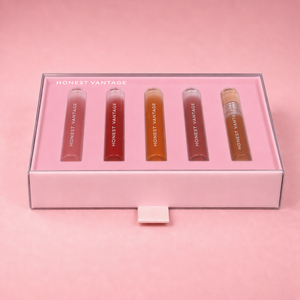 Caja de regalo rosa para set de maquillaje labial multicolor, caja rígida de PET con cinta. - Product Image 3