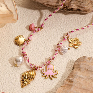 Collares de Moda de Verano, Acero Inoxidable 316L, Chapado en Oro de 14k y 18k, Collar de Cuerda con Conchas Marinas Hawaianas Coloridas para Mujer - Product Image 1