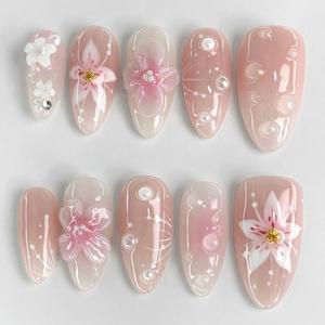 <span class=keywords><strong>Uñas</strong></span> Postizas Pintadas a Mano con Rosas Rosadas, <span class=keywords><strong>Uñas</strong></span> <span class=keywords><strong>Acrílicas</strong></span> de Ojo de Gato Personalizadas, <span class=keywords><strong>Uñas</strong></span> de Primavera Hechas a Mano, <span class=keywords><strong>Uñas</strong></span> Almendradas Brillantes, Precio al por Mayor - Product Image 6