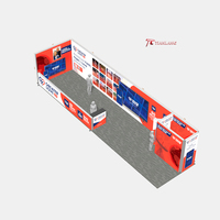 Stand d'exposition modulaire surdimensionné 14*3M avec caisson lumineux SEG, affichage étendu, plusieurs colonnes, comptoir d'accueil et kit de mur graphique