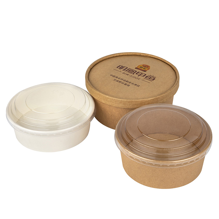 Customized Logo printed brown white kraft paper salad soup bowl with clear lid