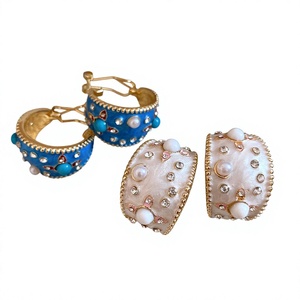 Vintage Gold Plated Huggie <b>Earrings</b> With Imitation Pearl And <b>Crystal</b> Inlay For Women Party Jewelry Alloy <b>Stud</b> <b>Earrings</b> - Product Image 1