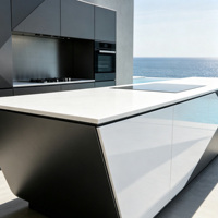 Cuisine extérieure de luxe géométrique avec évier, îlot de cuisine BBQ en acier inoxydable 304 pour villa en bord de mer, centre commercial et jardin