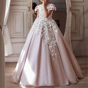 Principessa a maniche corte soffice Tulle bianco lungo abito da ragazza fiore carino matrimonio piccoli abiti da ballo comunione per bambini - Product Image 6