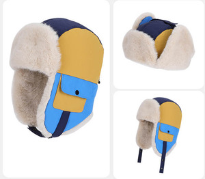 Màu khối mùa đông trẻ em trẻ em trâu kẻ sọc giả lông giả earflap Trooper Trapper <span class=keywords><strong>hat</strong></span> với Sherpa lót lông - Product Image 1
