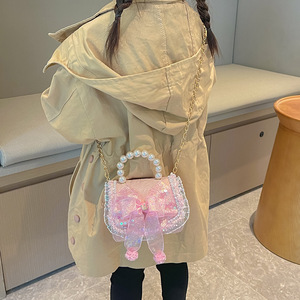 Sac à <span class=keywords><strong>main</strong></span> pour enfants en perles, nouveau modèle 2024, sac bandoulière à nœud pour filles, accessoire de mode princesse en coton et lin, porte-monnaie automne - Product Image 3