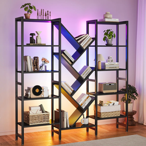Estantería Moderna de Madera con Panel de Árbol, Estructura Metálica, Abierta, Negra, para Sala de Estar, Dormitorio, Oficina en Casa, <span class=keywords><strong>Hotel</strong></span> - Product Image 2