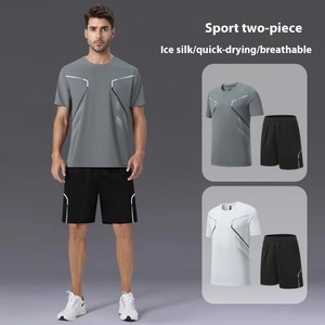 Tuta sportiva <span class=keywords><strong>da</strong></span> uomo in seta di ghiaccio a asciugatura rapida attrezzatura <span class=keywords><strong>da</strong></span> <span class=keywords><strong>palestra</strong></span> in Nylon antivento con Logo XXL Plus Size <span class=keywords><strong>per</strong></span> allenamento a manica corta <span class=keywords><strong>per</strong></span> il Fitness estivo - Product Image 4