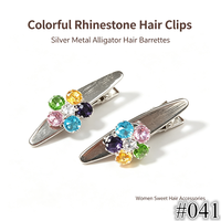 Pinces à cheveux en cristal argenté de luxe avec strass colorés et fleurs en perles décoratives pour femmes, 2 pièces/ensemble