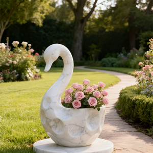 <span class=keywords><strong>Maceta</strong></span> Cisne Piedra Blanca Mármol <span class=keywords><strong>Natural</strong></span> Tallada a Mano - Product Image 1