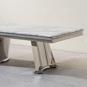 <span class=keywords><strong>Mesa</strong></span> de centro de acero inoxidable y plata de primera ley estilo nórdico, <span class=keywords><strong>mesa</strong></span> de centro con piedra sinterizada, color <span class=keywords><strong>gris</strong></span>, estilo nórdico, alto brillo - Product Image 4