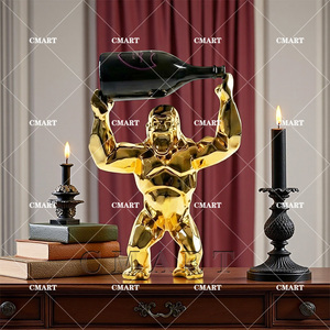 Estatua de Gorila Dorado Cromado, Obra de Arte de Resina con Orangután y Botella de Vino, Cubo de Pintura, <span class=keywords><strong>Kong</strong></span> Rey, para Galería de Arte, Escultura Artística y Decoración - Product Image 2